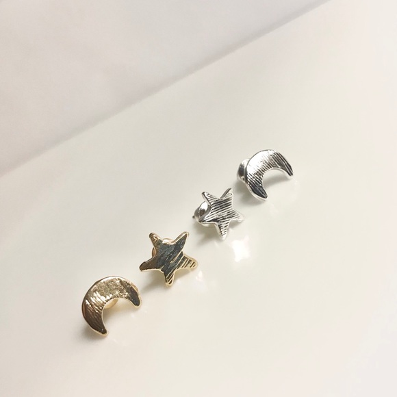 “Celestial Duo” Moon Star Stud Simple Cute Earring - Picture 5 of 8